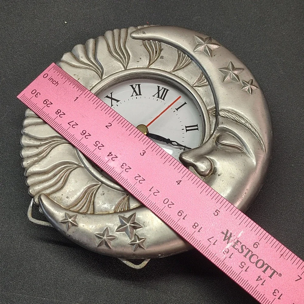Vintage Desk Clock Silver Sun Moon Celestial Quartz